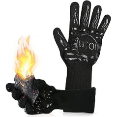 UTOI BBQ Grill Gloves, 800°C Heat Resistant BBQ Gloves Oven Gloves, Silicone Non-Slip Cooking Gloves for Kitchen, Grilling and Baking, EN407 Certified, 13 Inch Long, Black, 1 Pair