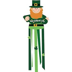 119,9 cm St. Patrick's Day Kobold Windsack Dekoration Grün Hängende Outdoor Windmühle Dekor mit Kleeblatt Designs Festlich Irisches Thema Windsocke Ornament für Garten, Terrasse und Hof