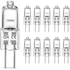 Bonnov G4 halogeninės lemputės, halogeninės 12V 20W, G4 halogeninės lemputės 2 kontaktų, kaiščio pagrindo lempa, šiltai balta 2700K, 300LM reguliuojamos kapsulinės lemputės vidaus apšvietimui, gartraukiai, virtuvės, 10 vnt.