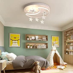 LED lubinis apšvietimas vaikų kambaryje, reguliuojamas nuotolinio valdymo pulteliu Mielos žvaigždės ir mėnulis prie lubų lempa mergaitėms berniukams miegamojo apvalus akrilo lubų šviestuvas darželio romantiškas pakabinamas šviestuvas, baltas,