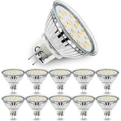 Allesgute komplekts ar 10 MR16 GU5.3 LED spuldzēm, 5 W GU 5.3 LED prožektors Aizstāj 45 W halogēna lampu, vēsi baltu 6000 K 450 lm LED spuldzi, maiņstrāvas/līdzstrāvas 12 V prožektoru