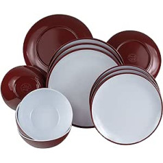 Camping Crockery Set Made of Melamine for 4 People – 12 Pieces – Camping Tableware – Red White – Elegant Dinnerware Dishwasher Safe