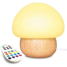 USB Mushroom Lamp, Children's LED Night Light with Silicone Base, Bedside Lamp with Remote Control, 4 Light Modes and 16 Colours, Soft Eye Protection and Memory Function