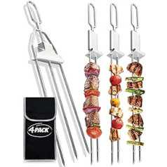 Atigrado 4 x Kabob-Spieße zum Grillen, Edelstahl-Metallspieße für Kabobs, 1 x 38,1 cm un 3 x 33 cm Kabob-Sticks Kit, Fleisch-Schnellverschluss durch Schieberegler, Grill fürdo Outbehör-Grill