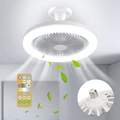 Griestu ventilators ar apgaismojumu un tālvadības pulti, 36 W LED lampa un kluss griestu ventilators, ideāli piemērots viesistabai un guļamistabai, E27 pārveidotāja pamatne