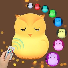 twirush Cute Owl Night Light for Kids, 9 Colors Baby Night Light, USB Rechargeable Night Lights for Kids, Bedside Lamp with Remote Control, Portable Baby Lamp