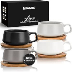 MIAMIO - 4 x 320 ml kafijas krūzes/kapučīno krūzes ar apakštasītēm/elegantas/modernas/kafijas krūzes izgatavotas no keramikas - Luxe kolekcijas komplekts 4 (klasisks pastelis)