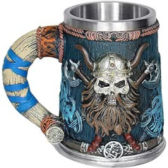 OTARTUDE Valhalla Viking krūze nerūsējošā tērauda viena roktura raga galvaskausa skandināvu Viking Warrior galvaskausa krūze 550 ml Helovīnam