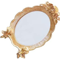 Table Mirror Vintage Resin Antique Desktop Mirror with Stand Antique Embossing Worktop Makeup Mirror Retro Oval Cosmetic Mirror