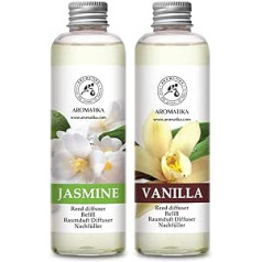 Istabas smaržu difuzora uzpilde Vanilla & Jasmine 400 ml - 2 x 200 ml - Uzpildes komplekts smaržu difuzoram - Reed difuzora uzpilde - Istabas aromāts - Istabas aromāts - Difuzora uzpilde - Telpas gaiss