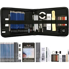51 Pieces Drawing Pencil Set with Sketch Pencil, Graphite Pencil, Charcoal Pencil, Colored Pencil, Sketchbook, Drawing Accessories and Zipper Carry Case, Sketch Pencil Set for Artists, Adults, Kids