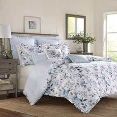 Laura Ashley Luksusa Premium segas komplekts, īpaši mīksta, viegla un ērta gultas veļa, stilīgs dizains mājas dekorēšanai, kokvilna, kotedžas zila, karaļa izmēra