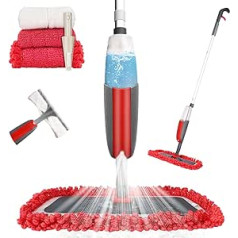 Aiglam spray mop, floor mop with spray function for quick cleaning, with spray nozzle, water tank and 2 micro-fibre covers, Red Upgrade