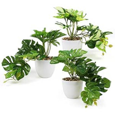 INSANYJ Artificial Plants 3 Pack Monstera Artificial Plants Indoor Outdoor Plastic Decorative Fake Plants in Pots for Home Living Room Balcony Decoration