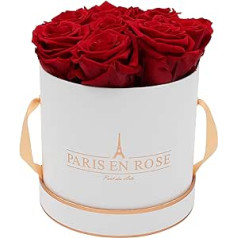 PARIS EN ROSE Rose Box with 9 Bordeaux Red Infinity Roses Size XL Preserved Eternal Rose Round White Rose Gold Box 3 Years Shelf Life