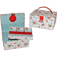 alles-meine.de GmbH 2-Piece Sewing Basket Large with Insert and Pin Cushion - Erberries Flowers Fabric - Sewing Box - Colourful Handmade Basket