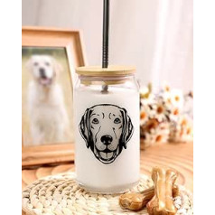 Eiskaffeeglas für Hunde, 473 ml, Labrador-Portrait, Bierdosenglas mit Deckel, Metallstrohhalm und Bürste, wiederverwendbares Trinkglas für Kaffee, Tee, Soda, Saft, Welpentag, 1 Stück