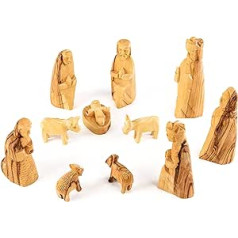 Figura Santa KRIPPENFIGUREN aus Olivenholz geschnitzt I Weihnachtskrippe aus Bethlehem I Krippenspiel aus Holz I 11-teiliges Set - Höhe Circa 10 cm I Hochwertige Handarbeit