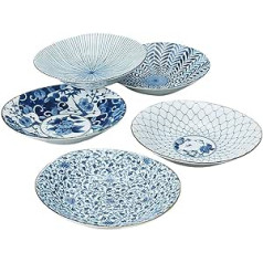 Saikai Pottery Traditionelle japanische Ai-e (Ukiyo-e) Porzellanteller mit Indigo-Muster (5 Teller-Set) 31302 aus Japan