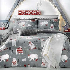 Bedlam Easy Care Polar Bears Polycotton Silver King izmēra segas pārvalku komplekts