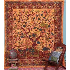 Baum des Lebens Bohemian Psychedelische Filigrane Blumenmuster indische Gultas pārklājs Gobelēns 54x84 Zoll, (140cmsx215cm) Türkis