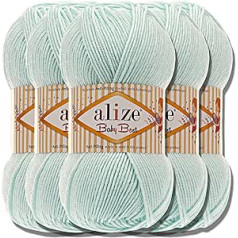 Alize Baby Best Batik, 5 x 100 g trikotāžas vilna, Turcijas zīdaiņu vilna, kas novērš pīlingu, vienkārša vilna, dzija, adāmdzija, roku adīšanas dzija, tamborējums, mīksta kokvilna (Light Aqua 514)