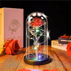 Beauty and the Beast Rose Lamp in Glass Dome, Eternal Rose Artificial Flower with LED Light, Gift for Women Girls for Birthday, Valentine's Day, Mother's Day, Christmas, Anniversary