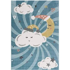 kilimų miestas Vaikų kilimėlis Vaikų kambarys Mėlynas – 120 x 160 cm – Mėnulio debesys Žvaigždės – Vaikų kambario Kilimėliai Merginos Berniukai – Kūdikių kambario Kilimėlis – Žaidimų Kilimėlis