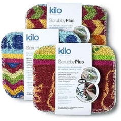 Kilo Scrubby Plus skrāpējumiem izturīgs berzis ar jutīgu tīrīšanas lupatiņu, daudzfunkcionāls, iepakojumā pa 3, daudzkrāsains, 17 x 14 cm, komplektā pa 3, 3