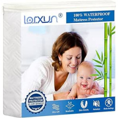 Waterproof Mattress Protector, Premium Cooling Bamboo Mattress Topper, 3D Air Cotton, Ultra Soft and Breathable, Noiseless, Washable, Stretches up to 30 cm Deep Pocket, 135 × 190 cm