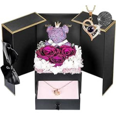 ADDWel Eternal Rose with Women, Infinity Rose dāvanu kastīte draudzenei, dāvanas sievietēm, Mātes diena, Valentīna diena, Ziemassvētki (Pruple Roses Black Gift Box, I Love U 100 Languages Kaklarota)