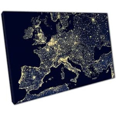 Kunstdruck auf Leinwand, Motiv: Lichter bei Nacht auf Erde, Europa, Aussicht aus dem Weltraum, für Zuhause, Büro