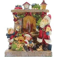 MIJOMA Christmas Decoration Christmas Scene with Lighting and Movement (19 x 20 x 9.5 cm, Fireplace with Children & Santa)