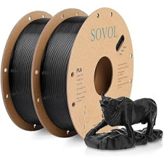 Sovol PLA kvēldiegs 1,75 mm, 3D printera kvēldiegs, 2 kg spole (4,4 mārciņas), izmēru precizitāte +/- 0,03 mm, gluds pavediens, PLA melns