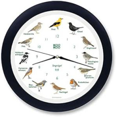 KOOKOO Singvögel Schwarz-Blau, Die Singende Vogeluhr, mit 12 heimischen Singvögeln und echten, natürlichen Vogelstimmen, mit RC Funkquarzwerk