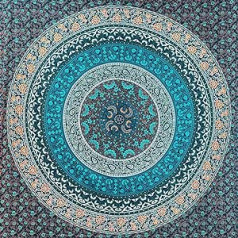 Agas pašu Indijas mandalas gultas pārklājs, piekarināms pie sienas, mandalas apdruka, 100% kokvilna, 210 x 240 cm gultas pārklājs, dīvāns, daudzas variācijas