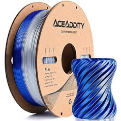 Aceaddity Silk Magic PLA 3D spausdintuvo siūlas, dviejų tonų koekstruzija, 1,75 mm, 3D spausdinimo PLA siūlas, blizgus šilkas, bendrai išspaustas PLA, matmenų tikslumas +/- 0,03 mm, 1 kg (sidabro-tamsiai mėlyna)