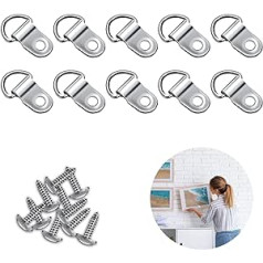 10 Sets D-Rings Picture Hangers, Picture Hooks for Hanging, Picture Frame Hooks, Metal D-Ring, Picture Hangers, 10 Pieces Canvas Hooks, 10 Pieces Screws for Picture Frame, Hanging Decoration