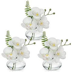 Briful Set of 3 Artificial Flowers Artificial Orchids Artificial Flowers Like Real Decorative Flowers with Glass Vase Bathroom Decoration Artificial Plant for Living Room Party Office Bathroom