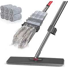 Myiosus Microfiber Floor Mop Self Wring Flat Mop with 6 Reusable Pads Deep Cleaning Laminate Tile Floors