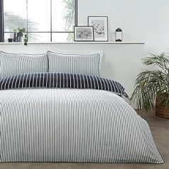 Sleepdown 5056242780885 Mini Stripes Reversable Soft Easy Care gultas veļas komplekts ar spilvendrānām Super King (220 x 260 cm) Melns/Balts