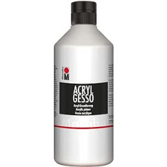 Marabu 12040075808 Acrylic Gesso White 500 ml, Fine, High-Coverage Acrylic, Water-based Primer, Weakly Absorbent, for Smooth Paint Application and Good Adhesion of Paints and Media