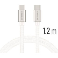 Swissten Textile Universāls Quick Charge 3.0 USB-C uz USB-C Datu un Uzlādes Kabelis 1.2 m Sudraba USB kabelis