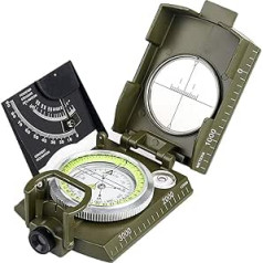 BIJIA Multifunctional Hiking Metal Military Waterproof High Accuracy Lens Compass with Clinometer and Spirit Level for Hiking Climbing Boating Exploration Hunting Geology