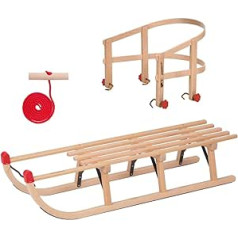 KS-Direkt Wooden Sledge 110 cm Snow Sledge Backrest Pull Rope Backrest