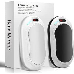 Lomvset Electric Hand Warmers, Set of 2, 10,000 mAh, Hand Warmers, Pocket Warmers, Reusable Gadget with Digital Display, Hand Warmers, USB Power Bank, Winter Gift for Women and Children (Black &