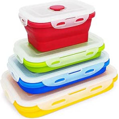 Lunbengo Silikon-Bento-Lunchbox, 4-in-1, zusammenklappbar, Lebensmittelbehälter für Reisen, Picknick, Camping, mikrowellengeeignet, 350 ml + 540 ml + 800 ml + 1200 ml