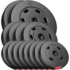 Hop-Sport 30kg svaru šķīvju komplekti 30 mm svaru izvēle: 2x5kg+2x10kg / 4x2.5kg+4x5kg / 8x1.25kg+4x2.5+2x5kg