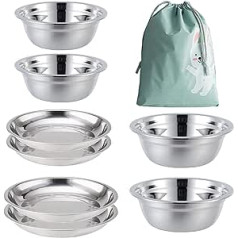 Stainless Steel Plates, Bowls, Camping Set (8-Piece Set) 5.5 Inch to 8.7 Inch for Children, Adults, Families | Camping, Hiking, Beach