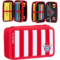 FC Bayern München Double Case with Stripes and Filled Pencil Case Red / White FCB Plus Bookmark We Love Football